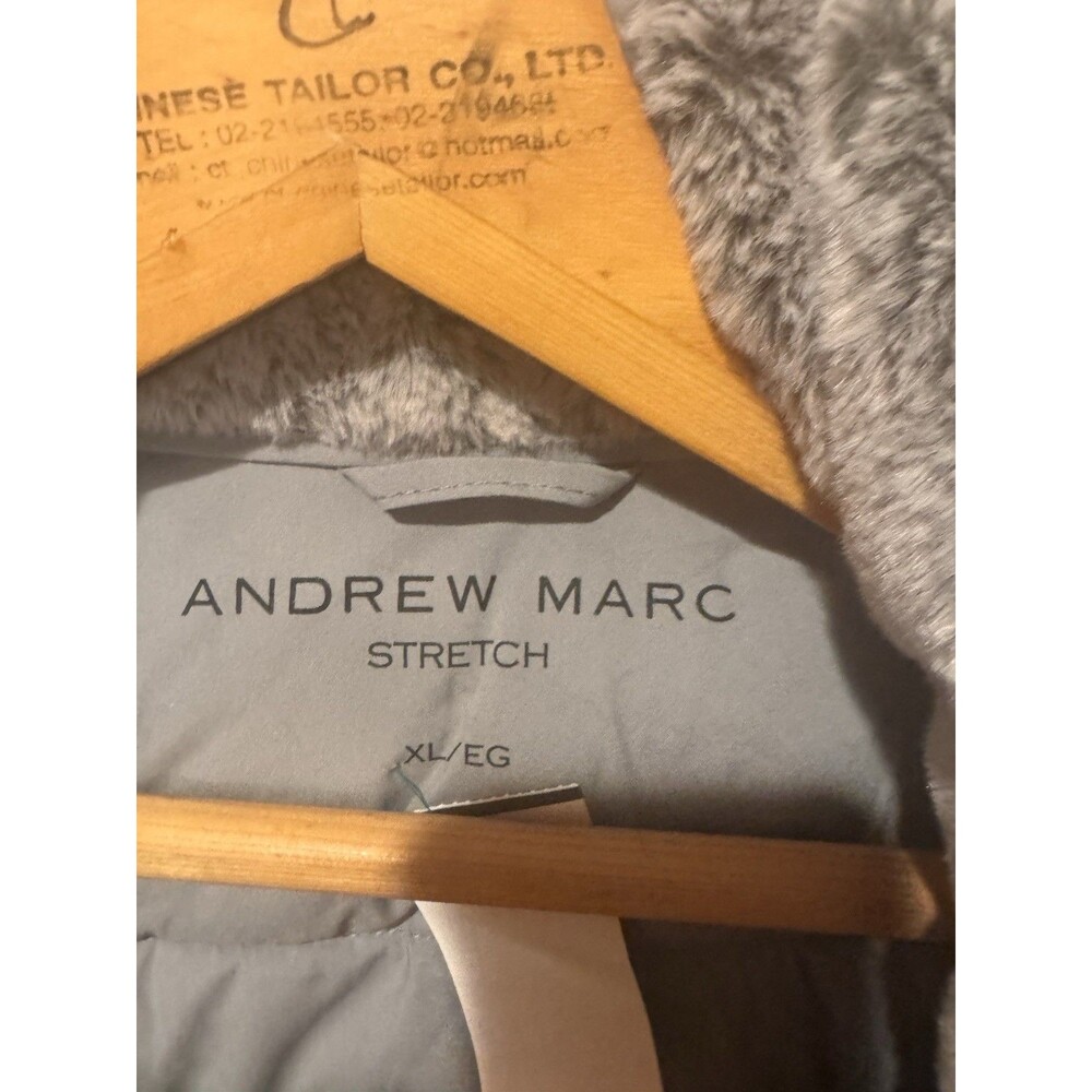 Andrew Marc Stretch Puffer Jacket XL Black Removable Fur Hood Grey - Picture 5 of 14